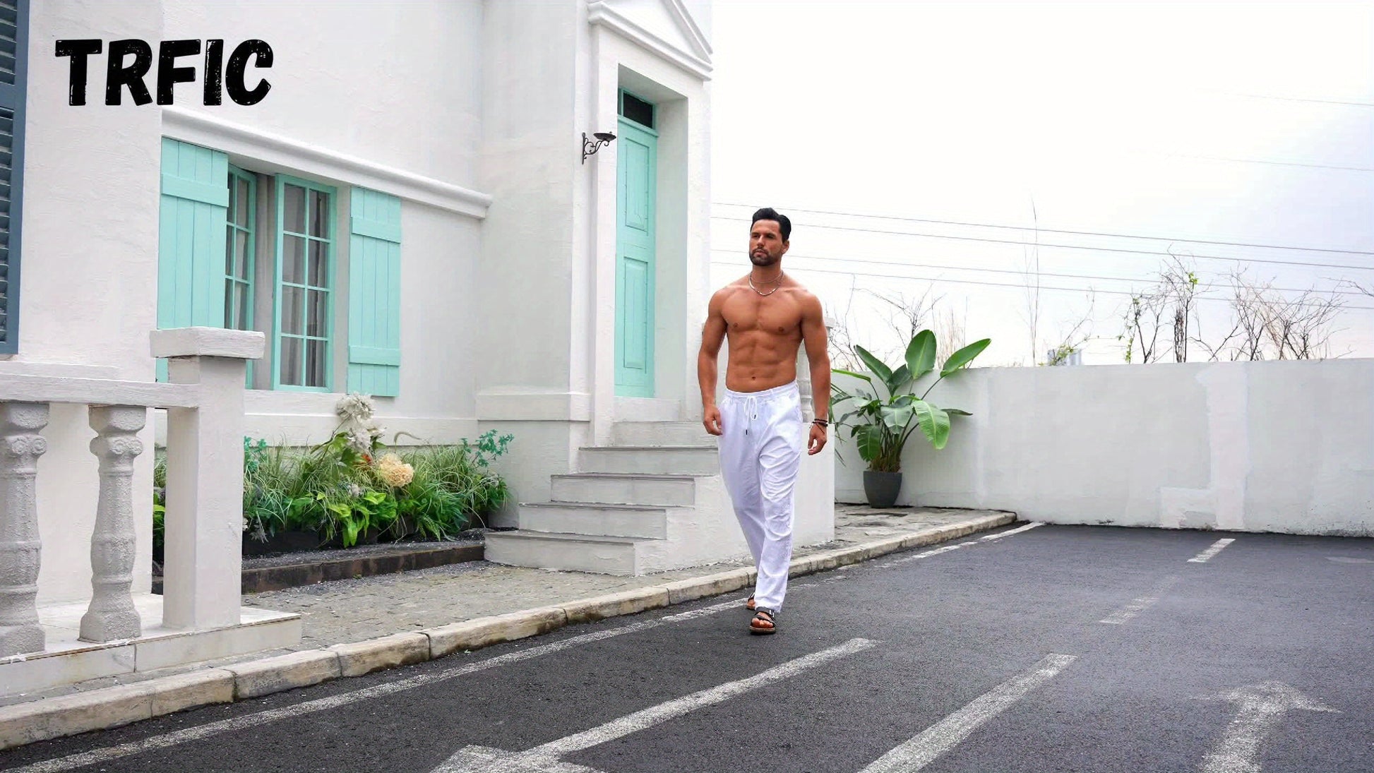 Pantalon en lin pour homme à coupe ample et taille ajustable par cordon