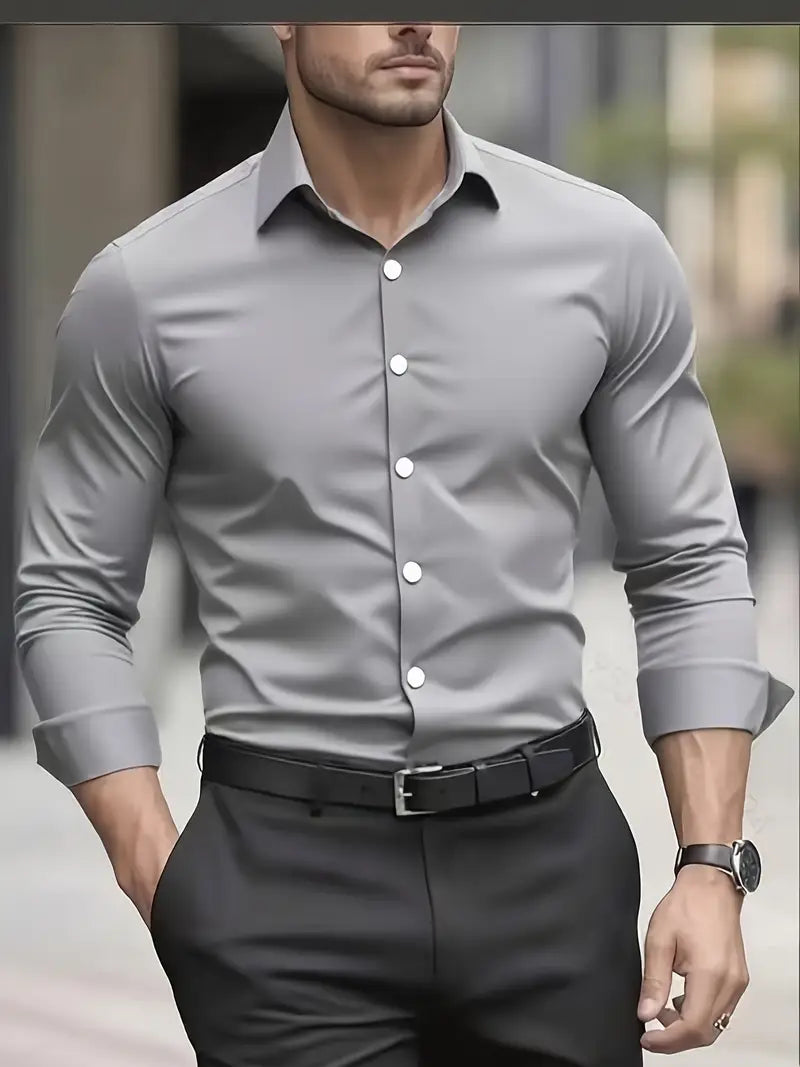 Chemise à manches longues coupe slim pour homme avec col structuré