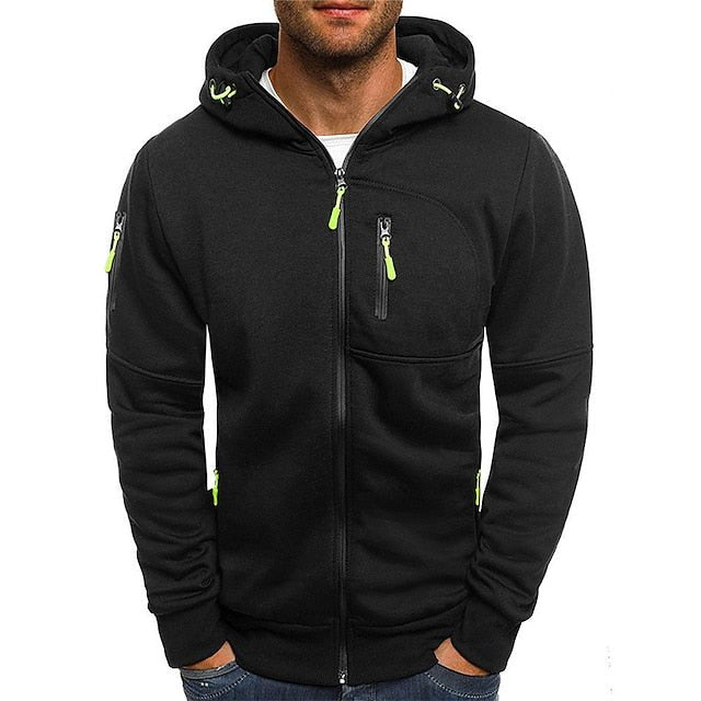 Veste à capuche zippée pour homme à coupe décontractée avec capuche réglable