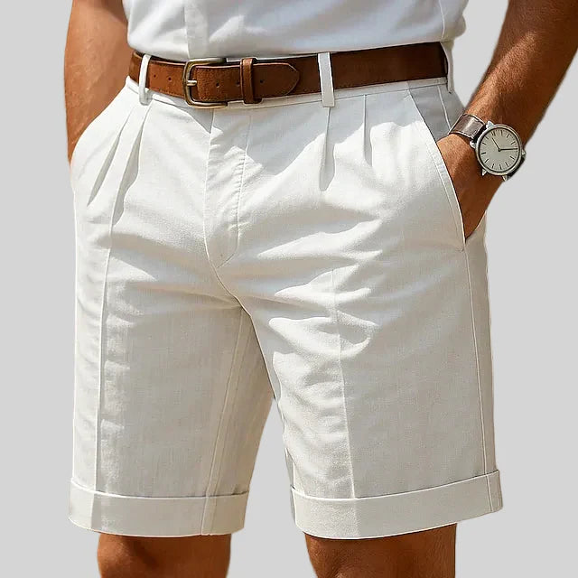 Short d'été plissé pour homme avec ourlet retroussé et poches latérales