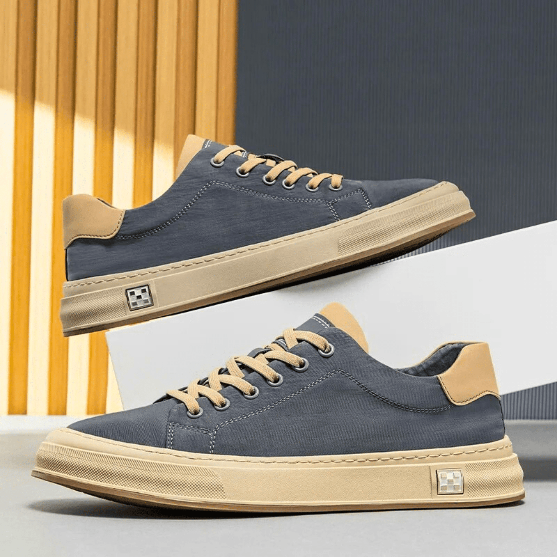 Baskets en toile à profil bas pour homme, coloris brume océanique et noir obsidienne